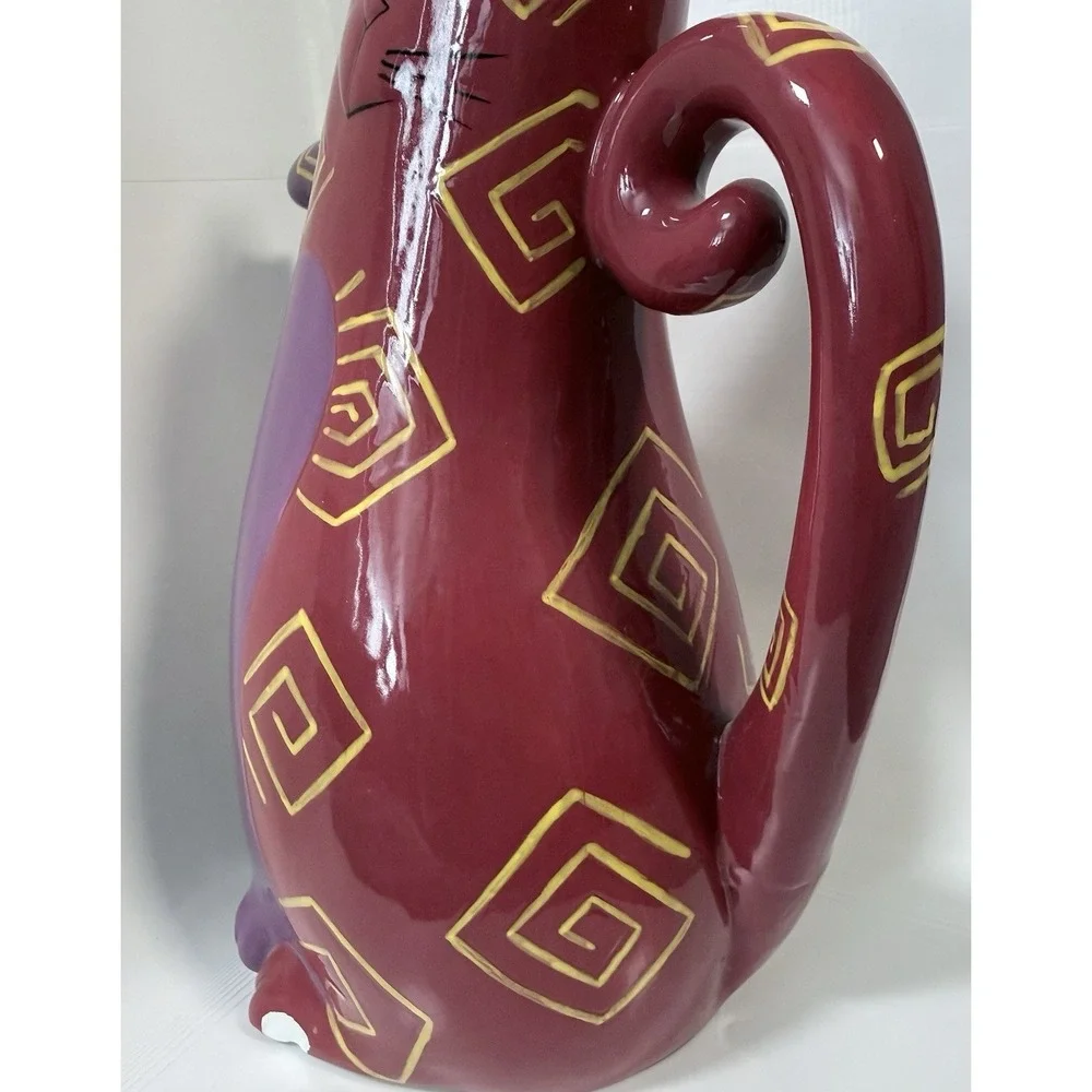 Ganz Bella Casa Ceramic Cat Pitcher Teapot Maroon Spiral Rare BC12763
